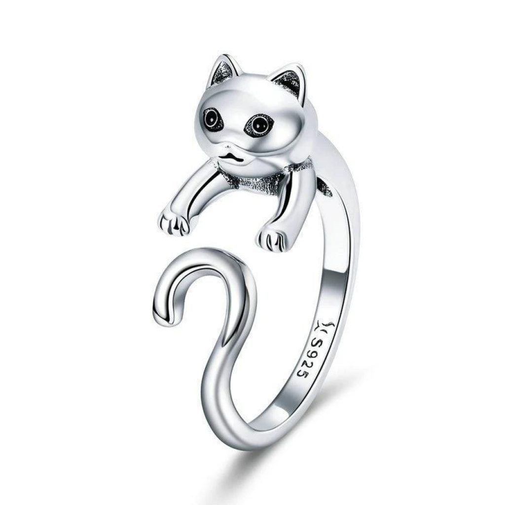 Bague Chat En Métal Argenté - Taille 59 - Occasion En Bon état D'usage