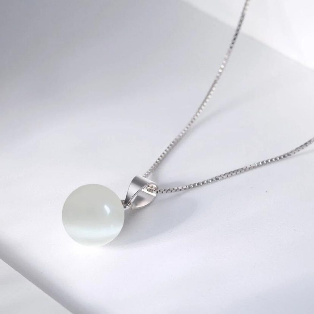 Collier Long Chaîne Dorée Avec Pendentif Œil De Chat Et Perle - Neuf Sans Emballage, Boîte Cadeau Offerte