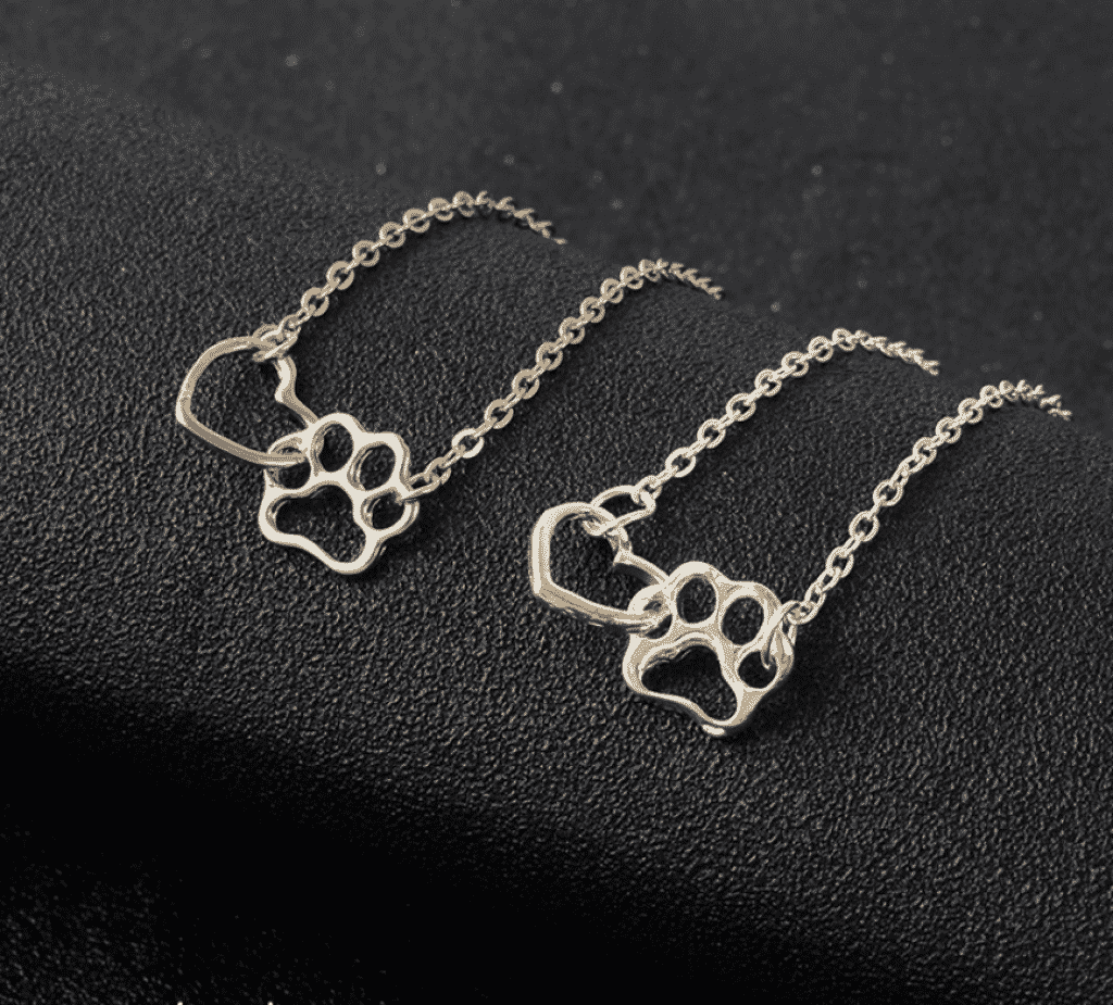 Bracelet Chaîne En Argent 925 Avec Pendentifs Pattes De Chat/chien - Réglable, Cadeau Pour Amoureux Des Animaux